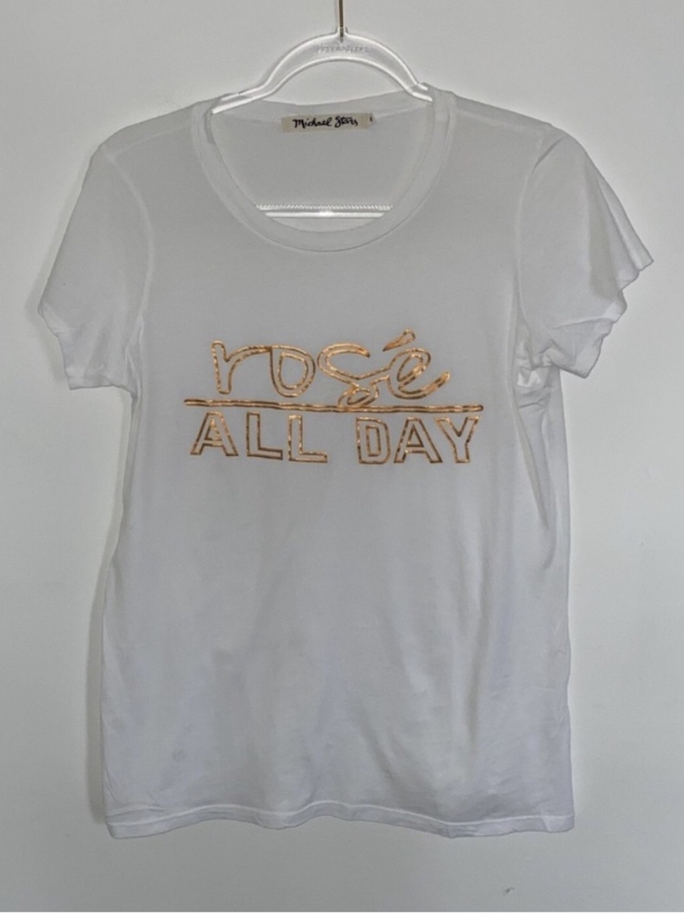 MICHAEL STARS Top Womens M 100% Cotton Rose All Day Short Sleeve t-Shirt White